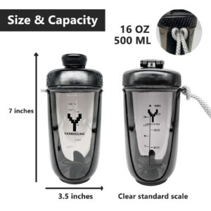 YAYAYOUNG Protein Shaker Bottle,16-OZ/500ML Shaker Bottle with protein shaker ball,Protein Shakes Cup,Shaker Bottle for Protein Mixes,Free of BPA plastic,Black