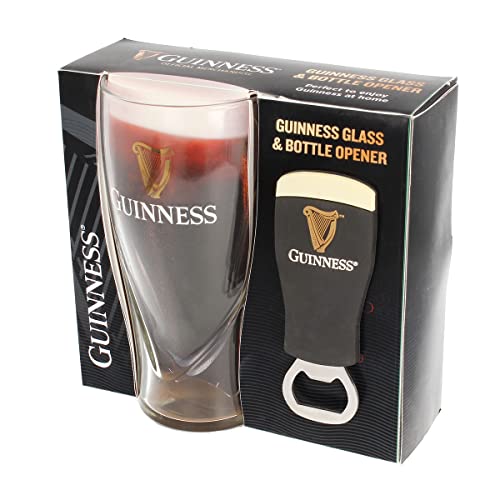 Official Guinness Embossed 450ml Glass and Bottle Opener