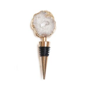 nikita crystal bottle stopper - natural quartz agate bar accessory in gold or silver - engagement gifts for couples newly engaged or bride to be - unique wine & champagne reusable wine seal (gold)
