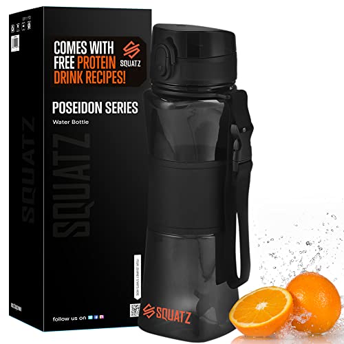 SQUATZ 24 Oz Poseidon Series Water Bottle with Shaker Ball - Premium Quality Wide Mouth Gym Flask w/Fruit Infuser Strainer, Fixed Buckle Carrying Strap, Leak Resistance, Zero Condensation Sleeve