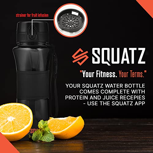 SQUATZ 24 Oz Poseidon Series Water Bottle with Shaker Ball - Premium Quality Wide Mouth Gym Flask w/Fruit Infuser Strainer, Fixed Buckle Carrying Strap, Leak Resistance, Zero Condensation Sleeve