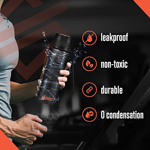 SQUATZ 24 Oz Poseidon Series Water Bottle with Shaker Ball - Premium Quality Wide Mouth Gym Flask w/Fruit Infuser Strainer, Fixed Buckle Carrying Strap, Leak Resistance, Zero Condensation Sleeve