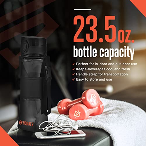 SQUATZ 24 Oz Poseidon Series Water Bottle with Shaker Ball - Premium Quality Wide Mouth Gym Flask w/Fruit Infuser Strainer, Fixed Buckle Carrying Strap, Leak Resistance, Zero Condensation Sleeve