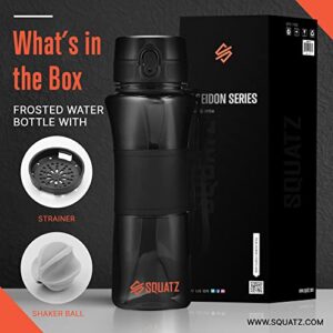 SQUATZ 24 Oz Poseidon Series Water Bottle with Shaker Ball - Premium Quality Wide Mouth Gym Flask w/Fruit Infuser Strainer, Fixed Buckle Carrying Strap, Leak Resistance, Zero Condensation Sleeve