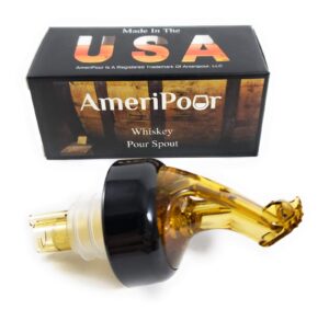 ameripour - whiskey pourer for liquor bottles – with flap - made 100% in usa. great whiskey gift for the home bar! (1, amber - standard cork)