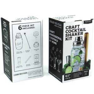 Premium Cocktail Shaker Kit Bar Gift Set with Mason Jar, Jigger, Spoon, Wooden Muddler, Recipe Book