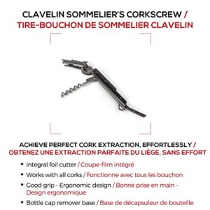 Peugeot - Clavelin Sommelier’s Corkscrew - Patented Single Pull Manual Bottle Opener with Foil-Cutter and Bottle Cap Remover, Black, 5.5 Inches