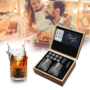 Sovyime Whiskey Stones Gifts for Men, Groomsmen Gifts, Granite Chilling Stones Bourbon Whiskey Glasses Set, Unique Birthday Gifts for Men Christmas Father's Day Valentine Retirement