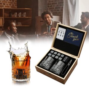 Sovyime Whiskey Stones Gifts for Men, Groomsmen Gifts, Granite Chilling Stones Bourbon Whiskey Glasses Set, Unique Birthday Gifts for Men Christmas Father's Day Valentine Retirement