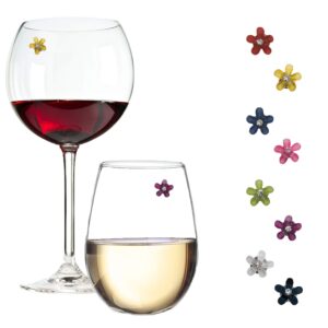 petite flower magnetic wine glass charms - set of 8 drink marker magnets for regular or stemless glasses by simply charmed