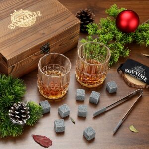 Sovyime Whiskey Stones Gifts for Men, Groomsmen Gifts, Granite Chilling Stones Bourbon Whiskey Glasses Set, Unique Birthday Gifts for Men Christmas Father's Day Valentine Retirement
