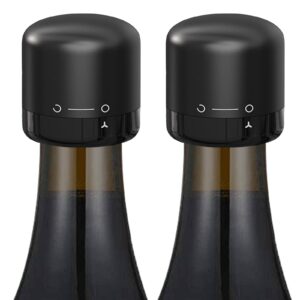 dunlague wine bottle stopper with twist lock 2pack,wine stopper with silicone reusable wine sealer, wine toppers stopper leak proof and keeps wine fresh for easy storage, black