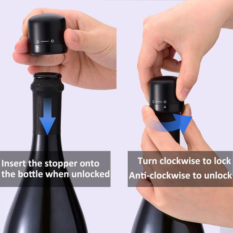 DUNLAGUE Wine Bottle Stopper With Twist Lock 2Pack,Wine Stopper With Silicone Reusable Wine Sealer, Wine Toppers Stopper Leak Proof And Keeps Wine Fresh For Easy Storage, Black