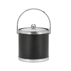 kraftware sophisticates brushed chrome ice bucket with bale handle and metal cover, black - 3 quart