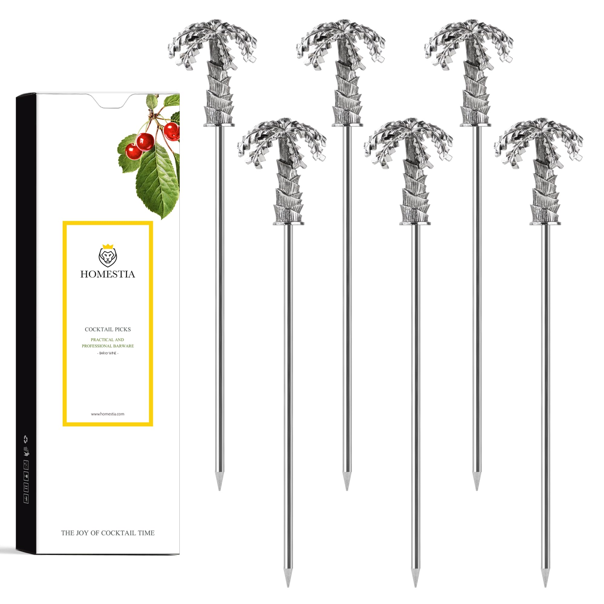 Homestia 6Pcs Metal Cocktail Picks for Drinks, Palm Tree Martini Picks Olive Martini Picks Cocktail Accessories for Drinks, 4.7" Retro Art Deco Cocktail Toothpicks Cocktail Garnish Cocktail Swords