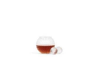 golf ball shaped whiskey chillers, single whiskey glass & storage bag - non lead crystal whiskey stones for chilling vodka, whiskey & scotch - fun cocktail glasses - golf drinking accessories