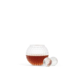 Golf Ball Shaped Whiskey Chillers, Single Whiskey Glass & Storage Bag - Non Lead Crystal Whiskey Stones for Chilling Vodka, Whiskey & Scotch - Fun Cocktail Glasses - Golf Drinking Accessories