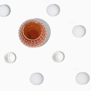 Golf Ball Shaped Whiskey Chillers, Single Whiskey Glass & Storage Bag - Non Lead Crystal Whiskey Stones for Chilling Vodka, Whiskey & Scotch - Fun Cocktail Glasses - Golf Drinking Accessories