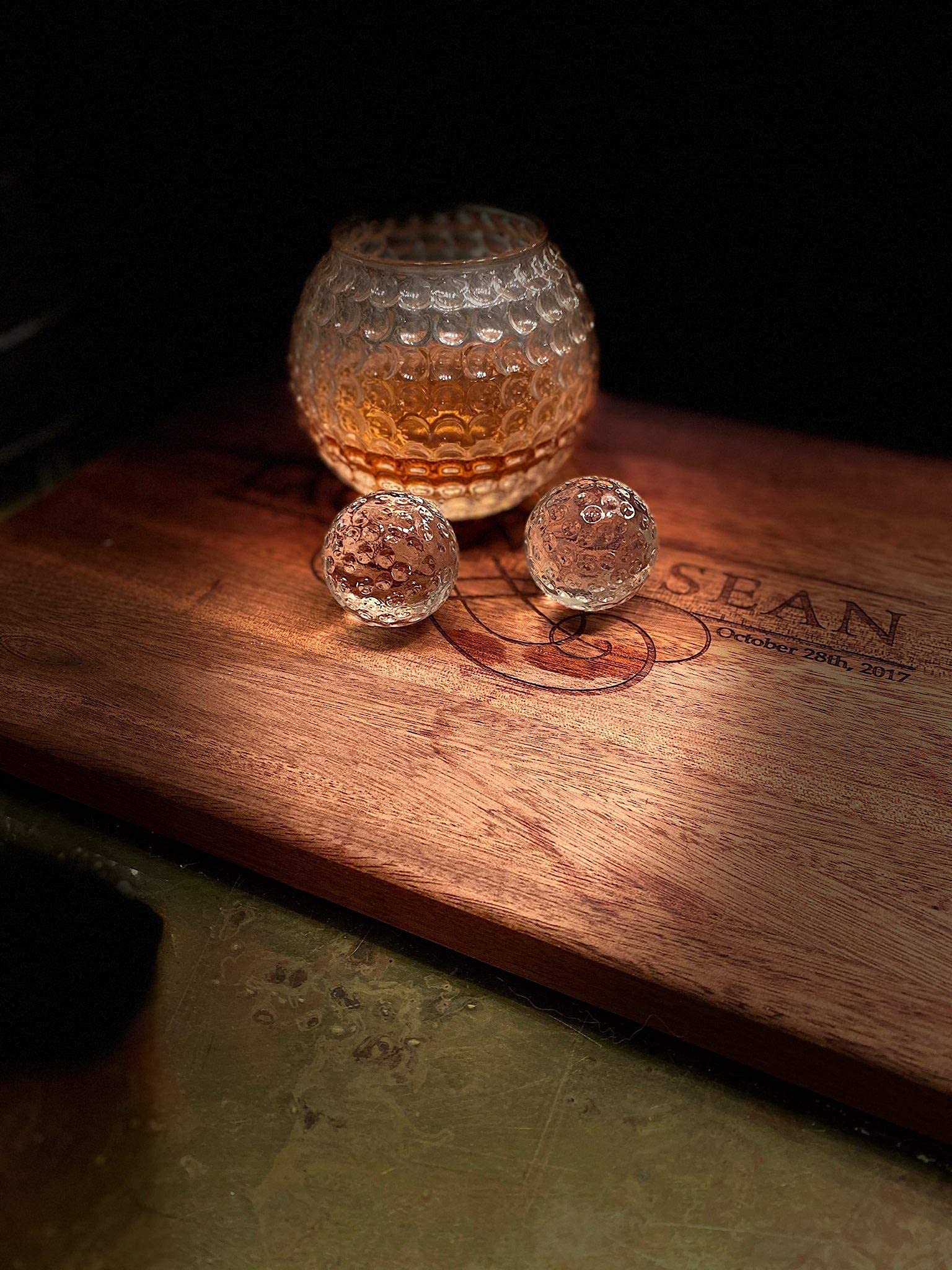 Golf Ball Shaped Whiskey Chillers, Single Whiskey Glass & Storage Bag - Non Lead Crystal Whiskey Stones for Chilling Vodka, Whiskey & Scotch - Fun Cocktail Glasses - Golf Drinking Accessories