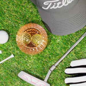 Golf Ball Shaped Whiskey Chillers, Single Whiskey Glass & Storage Bag - Non Lead Crystal Whiskey Stones for Chilling Vodka, Whiskey & Scotch - Fun Cocktail Glasses - Golf Drinking Accessories