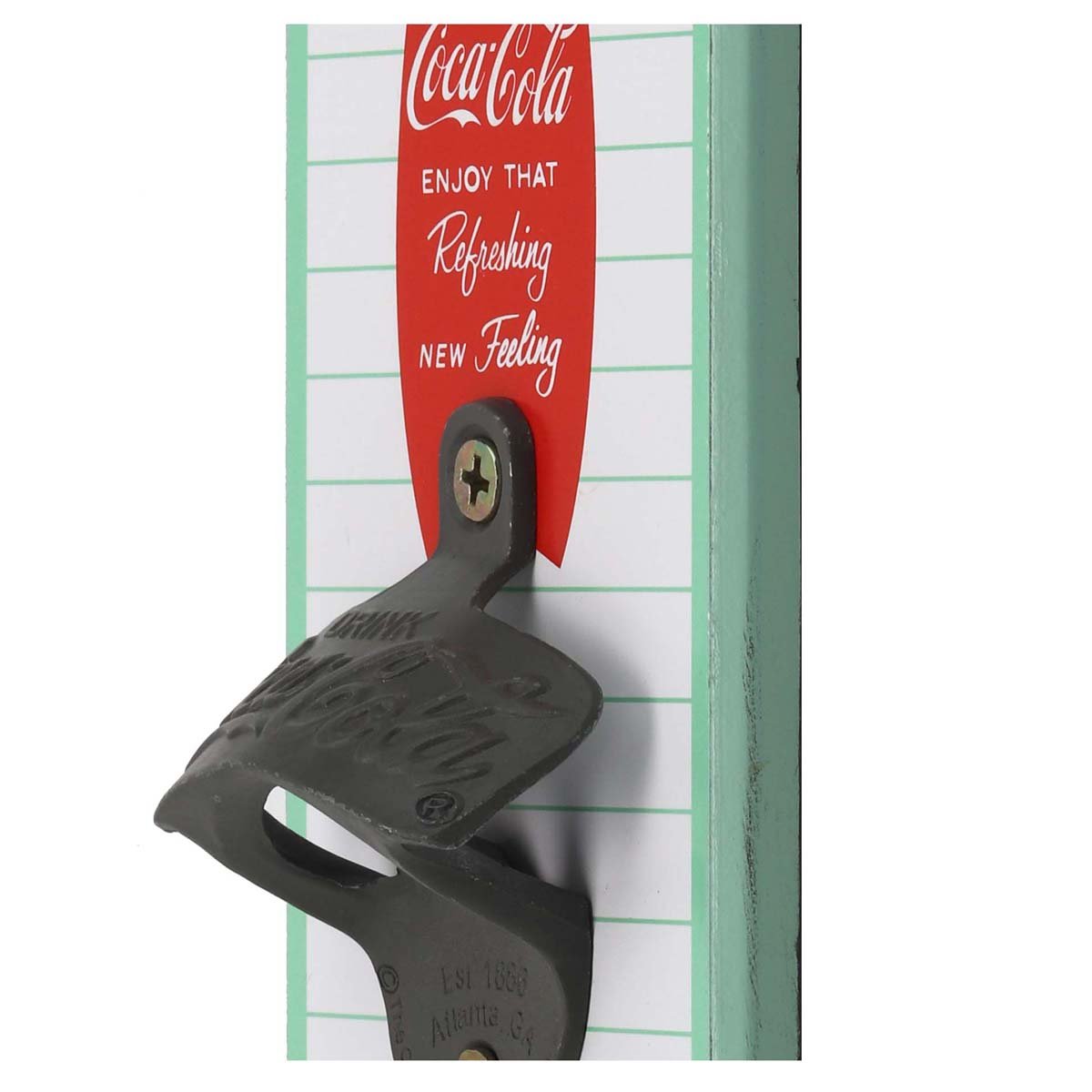 Coca-Cola Striped Wall Bottle Opener - Vintage Coca-Cola Bottle Opener Made with Wood and Cast Metal - Great Gift Idea