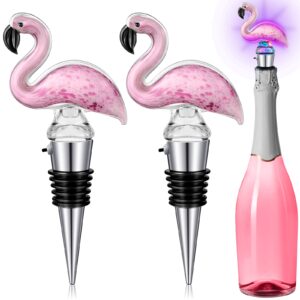 2 pcs glass flamingo wine bottle stopper flamingo wine stopper with led changing lights cute animal wine stopper flamingo gifts for women men wine accessories