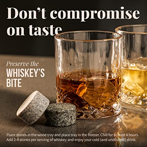 Mixology & Craft Whiskey Stones Set - 6 Circular Granite Bourbon Chilling Rocks - Great Whiskey Gifts for Men, Fathers, Groomsmen Gifts