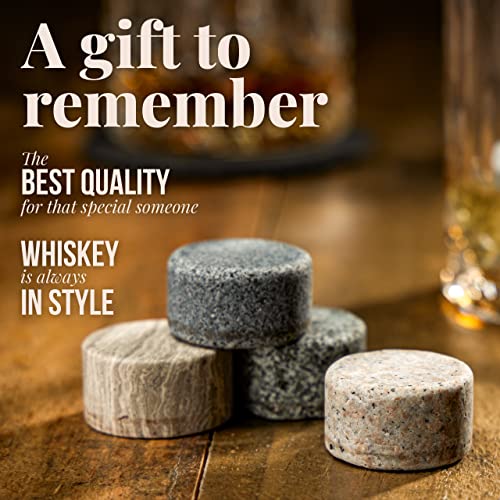 Mixology & Craft Whiskey Stones Set - 6 Circular Granite Bourbon Chilling Rocks - Great Whiskey Gifts for Men, Fathers, Groomsmen Gifts