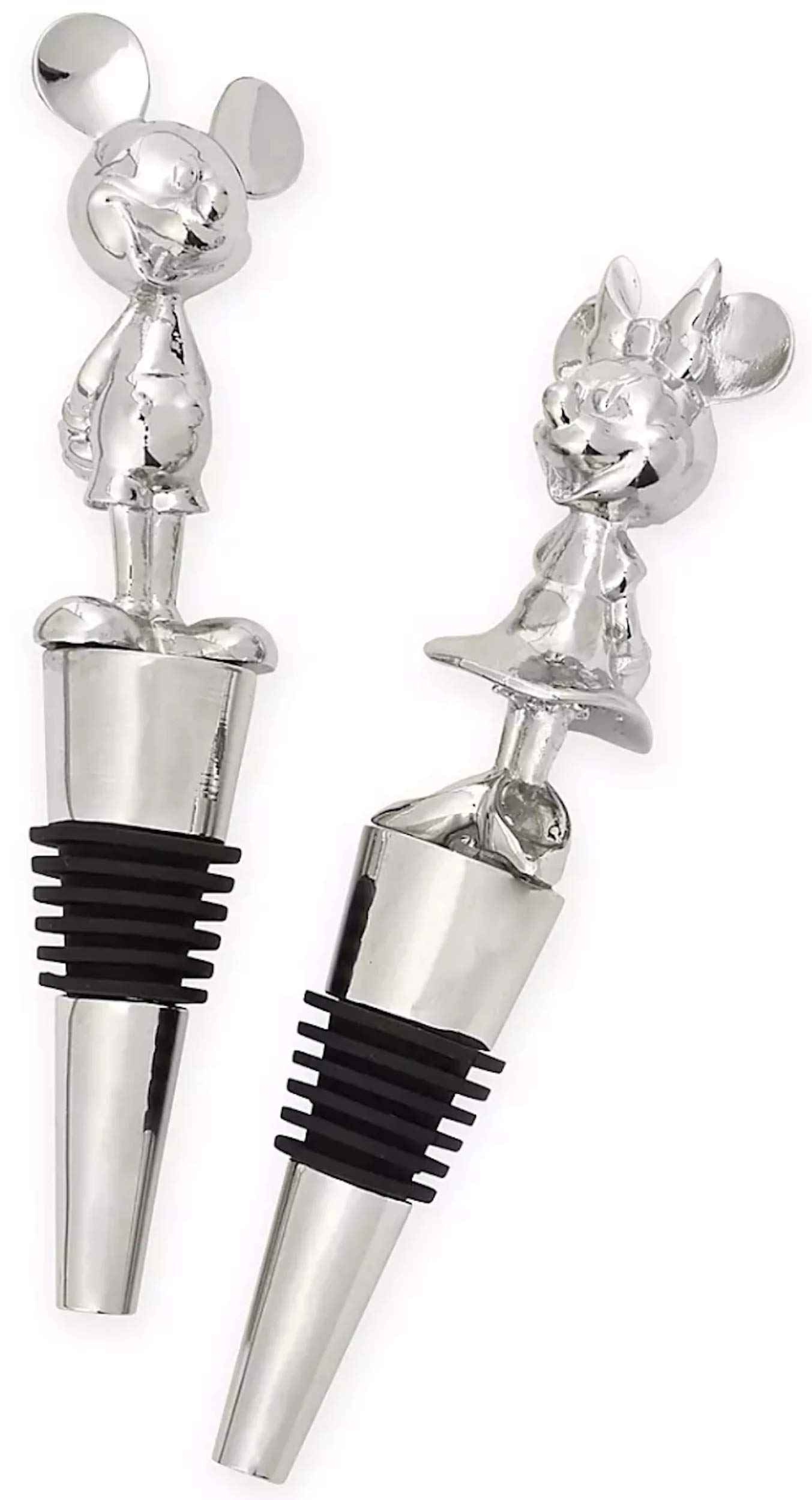 Disney Parks Exclusive - Mickey and Minnie Silver Stainless Steel Wine Bottle Stoppers Set