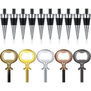 10 pcs metal wine stopper and 5 pcs blank stainless steel bottle opener chrome bottle stopper bottle opener inserts set hardware for wedding wine party wood turning diy project craft (mixed color)