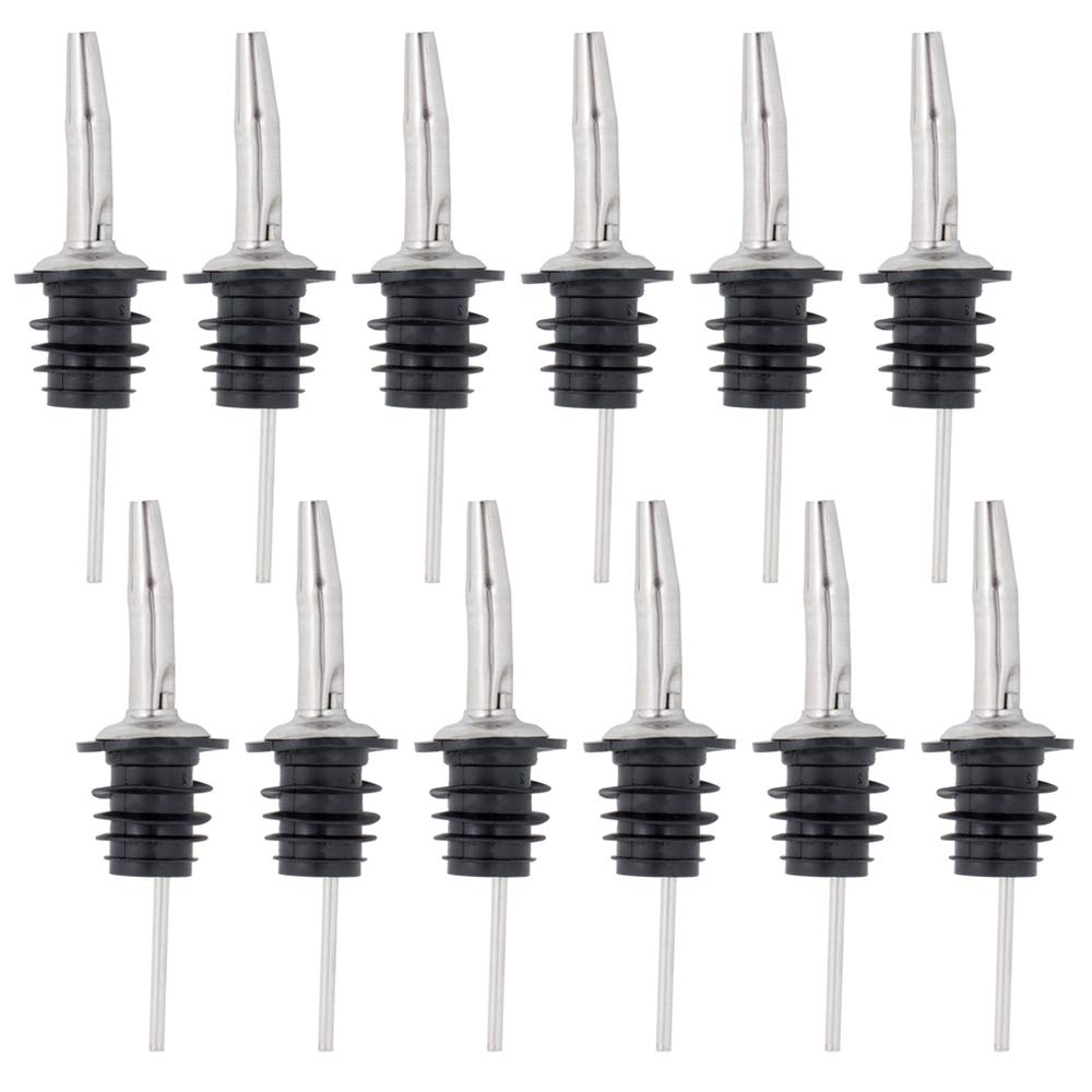 (Pack of 12) Stainless Steel Liquor Pourer with Tapered Speed Spout, Liquor Pour Spouts by Tezzorio