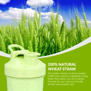 Eco Shake, your eco-friendly bottle: shaker bottle for the health-conscious & environmentally friendly. 100% biodegradable Wheat Straw, 20-ounce