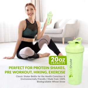 Eco Shake, your eco-friendly bottle: shaker bottle for the health-conscious & environmentally friendly. 100% biodegradable Wheat Straw, 20-ounce