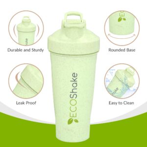 Eco Shake, your eco-friendly bottle: shaker bottle for the health-conscious & environmentally friendly. 100% biodegradable Wheat Straw, 20-ounce