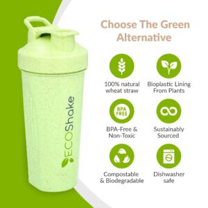 Eco Shake, your eco-friendly bottle: shaker bottle for the health-conscious & environmentally friendly. 100% biodegradable Wheat Straw, 20-ounce