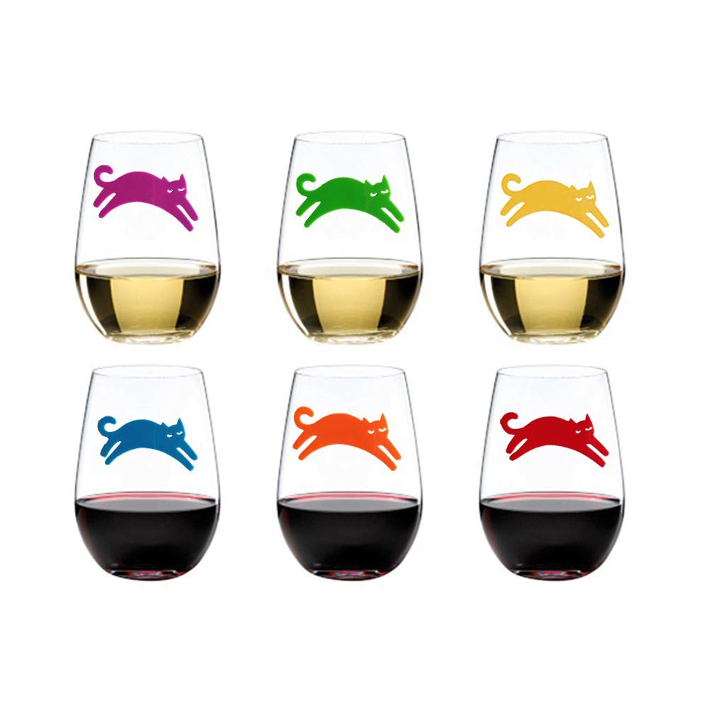 Wine Glass Charms Wine Glass Markers Cat Charms Silicone Drink Cup Bottle Label Mugs Tag Magnetic Wine Drink Markers and Tags for Party, Wedding, Tasting Events, Martinis, Champagne 12Pcs cat