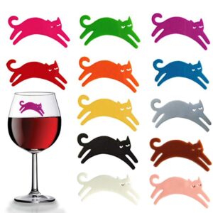 Wine Glass Charms Wine Glass Markers Cat Charms Silicone Drink Cup Bottle Label Mugs Tag Magnetic Wine Drink Markers and Tags for Party, Wedding, Tasting Events, Martinis, Champagne 12Pcs cat