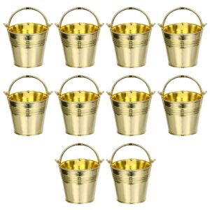 doitool 10pcs gold bucket with handle plastic candy cookie barrel plastic goody bucket 5. 5x5. 5x5. 5cm snack cookie bucket for birthday picnic party favors organizing decorations