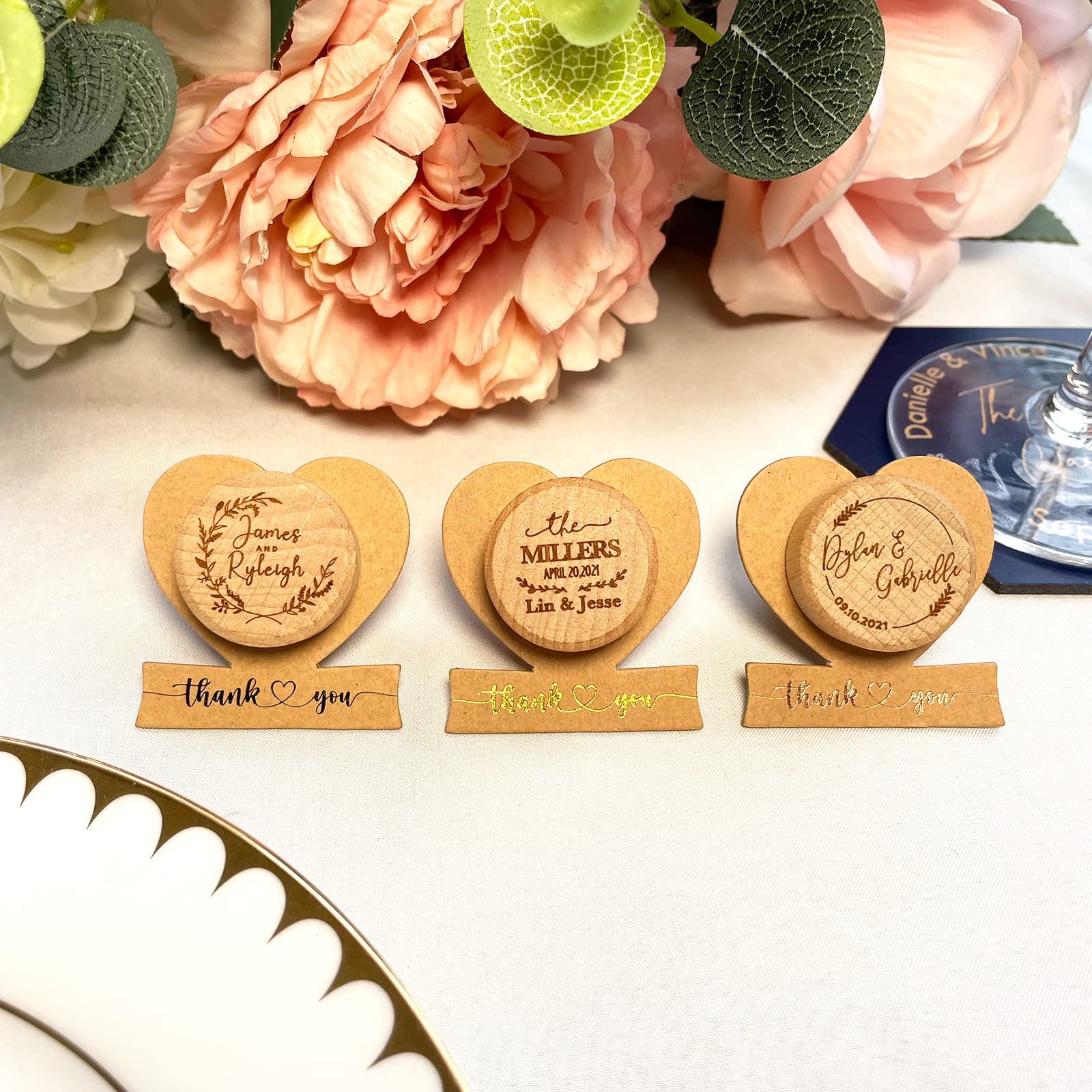 Personalized 100 PCS Wine Bottle Cork Stoppers with Foiled Thank You Stand Card,Personalized Wedding Favors Bridal Shower Favors