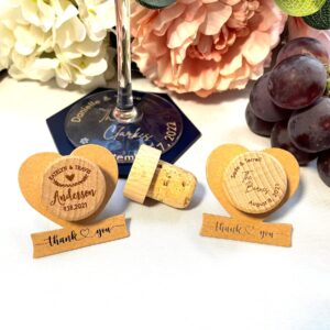 Personalized 100 PCS Wine Bottle Cork Stoppers with Foiled Thank You Stand Card,Personalized Wedding Favors Bridal Shower Favors