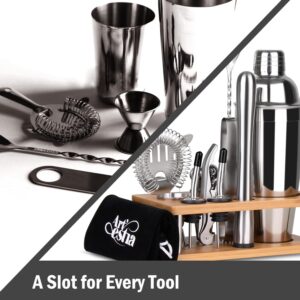 Artestia Cocktail Shaker Set, 13-Piece Mixology Bartender Tool Kit with Bamboo Stand Bar Set Cocktail Shaker Set for The Home Martini Cocktail Set for Amazing Drink Mixing, Silver