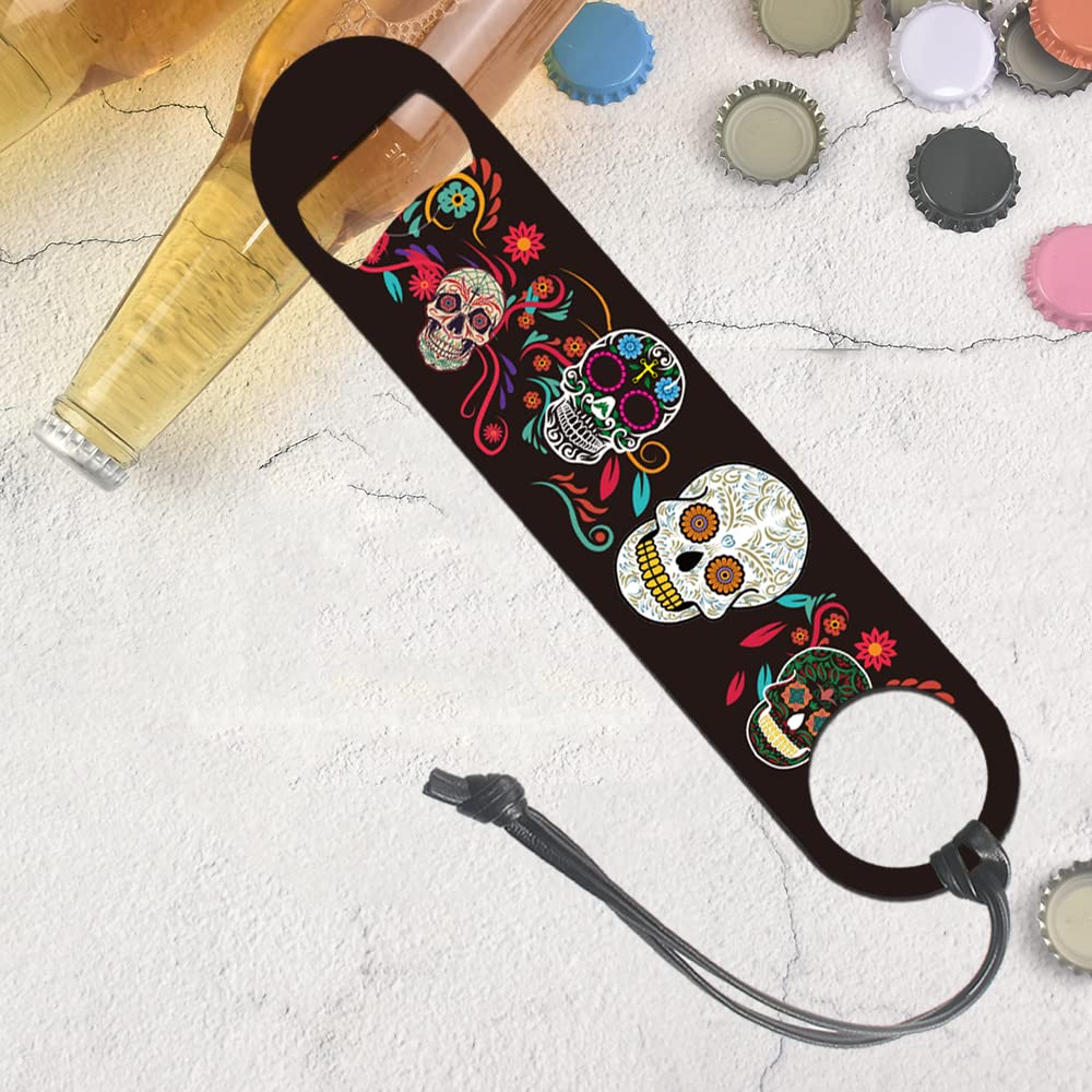 TRCENDE Sugar Skull Bottle Opener, Dia De Los Muertos Day of the Dead Decor Stainless Steel Bottle Opener Flat Bartender Speed Bar Key Bottle Opener for Bartenders