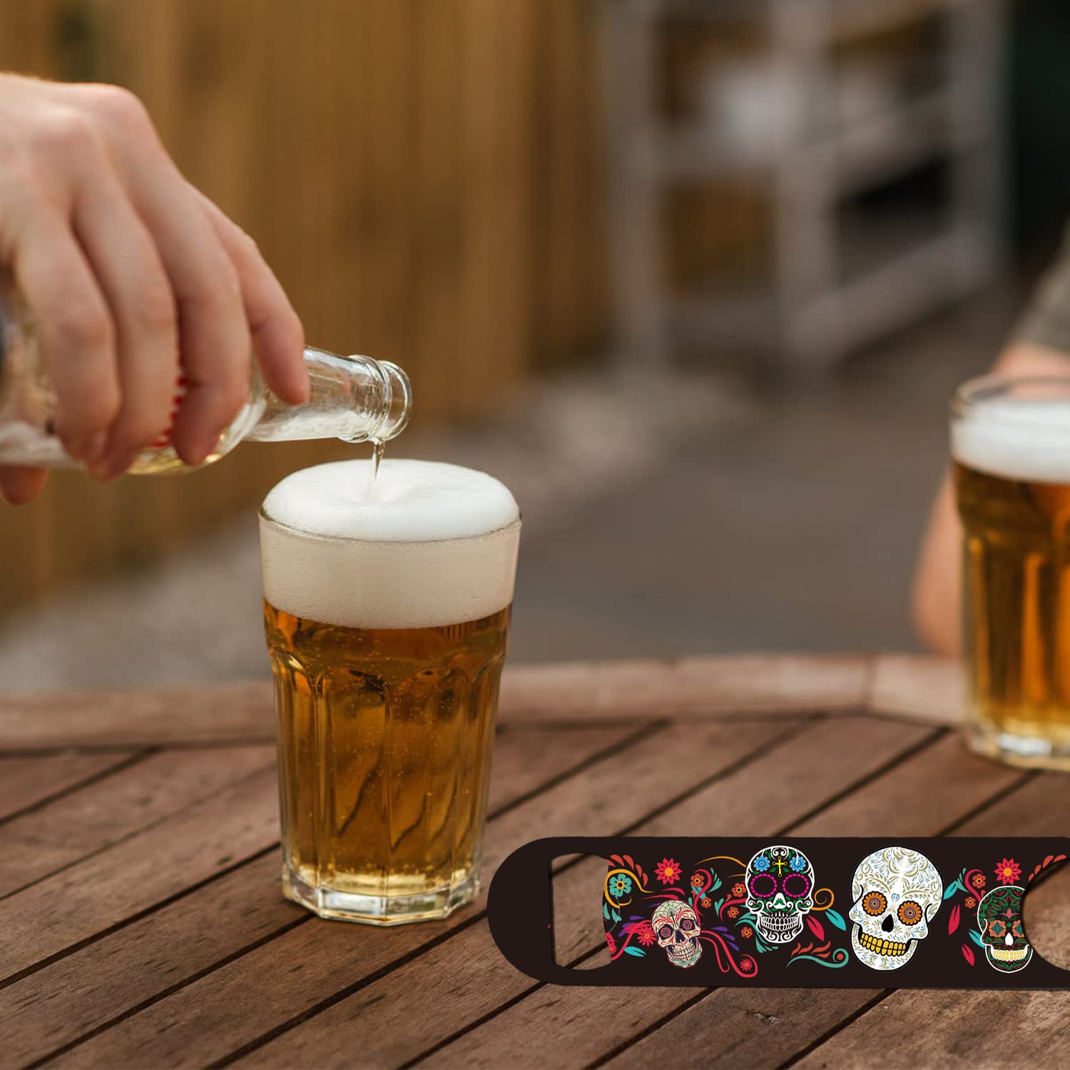 TRCENDE Sugar Skull Bottle Opener, Dia De Los Muertos Day of the Dead Decor Stainless Steel Bottle Opener Flat Bartender Speed Bar Key Bottle Opener for Bartenders