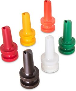 carlisle foodservice products pourplus store 'n pour bottle spouts pour spouts with integrated neck for bar, kitchen, and restaurants, plastic, 3.5 inches, assorted colors, (pack of 12)