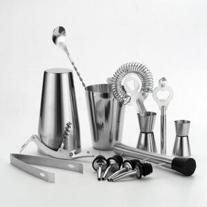 QLL 13 Piece Stainless Steel Boston Shaker Set, Including 20oz Unweighted & 27oz Weighted Professional Bartender Cocktail Shaker