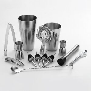 QLL 13 Piece Stainless Steel Boston Shaker Set, Including 20oz Unweighted & 27oz Weighted Professional Bartender Cocktail Shaker