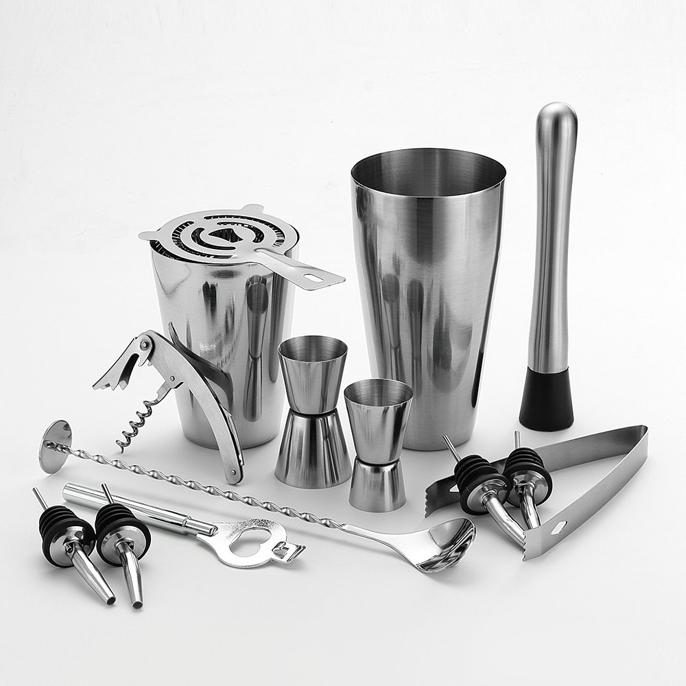 QLL 13 Piece Stainless Steel Boston Shaker Set, Including 20oz Unweighted & 27oz Weighted Professional Bartender Cocktail Shaker