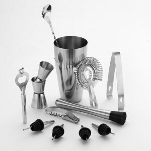 QLL 13 Piece Stainless Steel Boston Shaker Set, Including 20oz Unweighted & 27oz Weighted Professional Bartender Cocktail Shaker