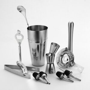 QLL 13 Piece Stainless Steel Boston Shaker Set, Including 20oz Unweighted & 27oz Weighted Professional Bartender Cocktail Shaker