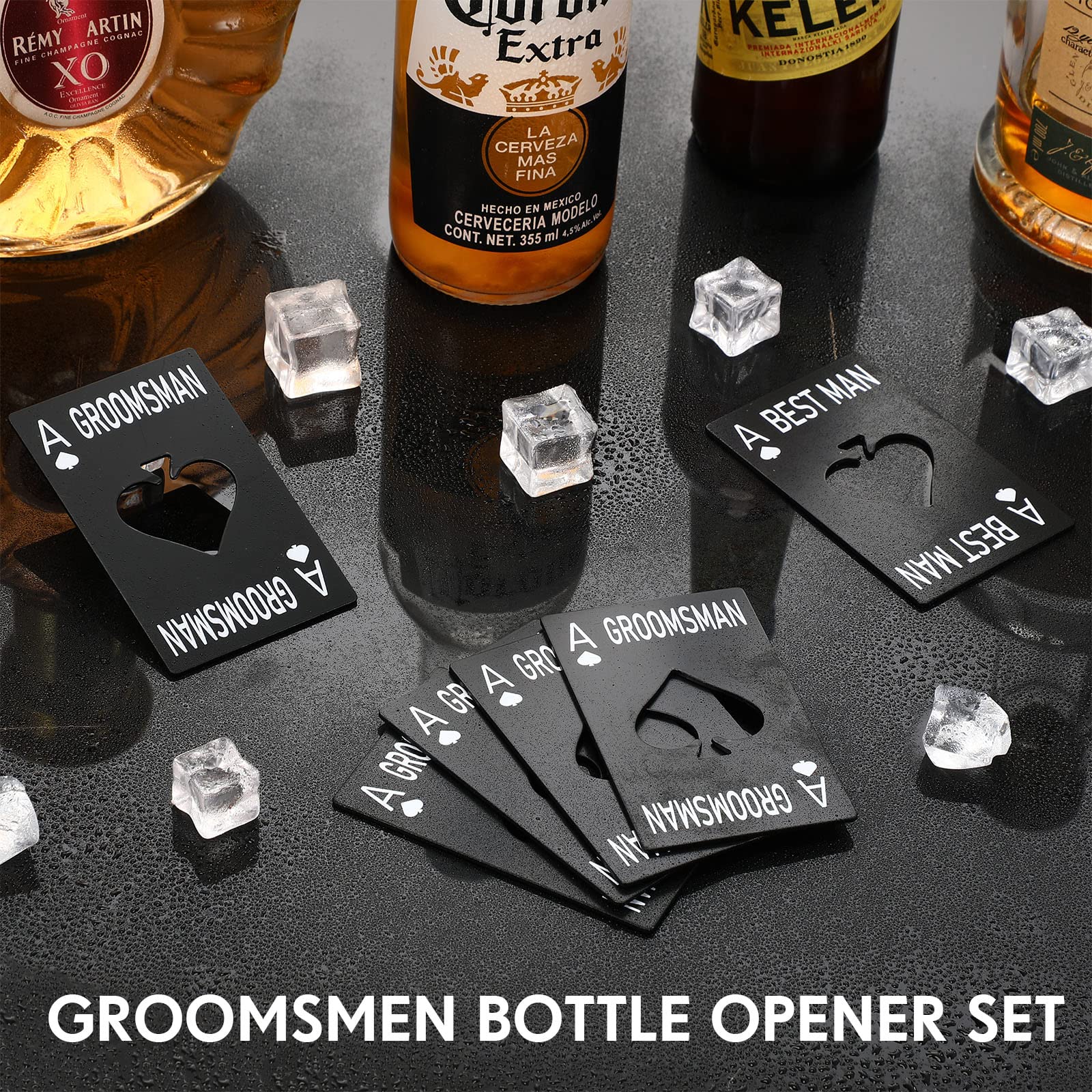 6 Pcs Groomsmen Bottle Opener Groomsmen Stainless Steel Credit Card Size Beer Bottle Opener Cap Black Casino Poker Card Ace Card Groomsmen Gifts for Wedding Birthday Party Bridal Shower Supplies